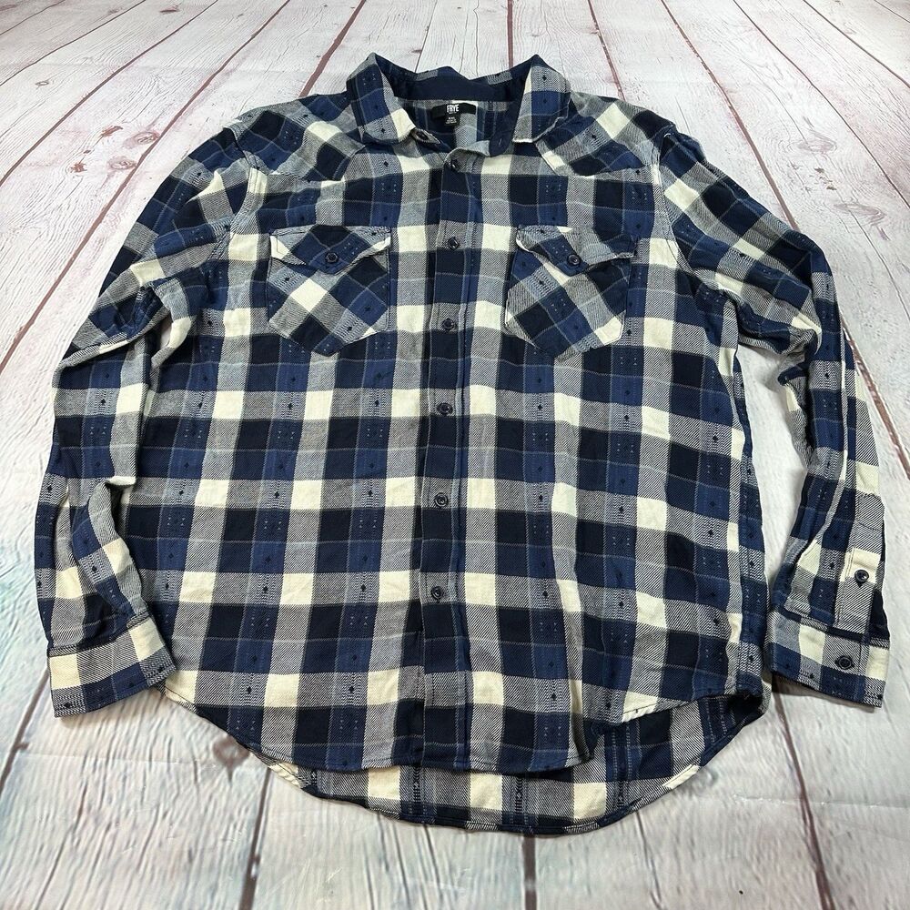 Frye Men's Jacquard Flannel Shirt Heather Night Sky 2XL Long Sleeve
